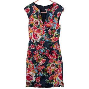 Andre Oliver Floral Dress size 10 Stretch Tropical Lined Island Artsy Zip Party